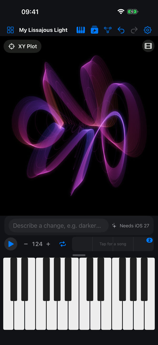 An XY Plot drawing a ribbon of light from two sine waves